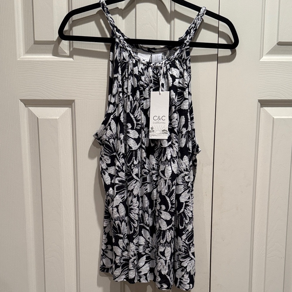 C.C Black and White Floral Tank Top